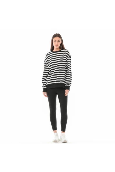 KADIN ÇİZGİLİ OVERSIZE SWEAT - 3