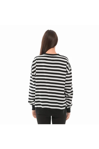 KADIN ÇİZGİLİ OVERSIZE SWEAT - 5