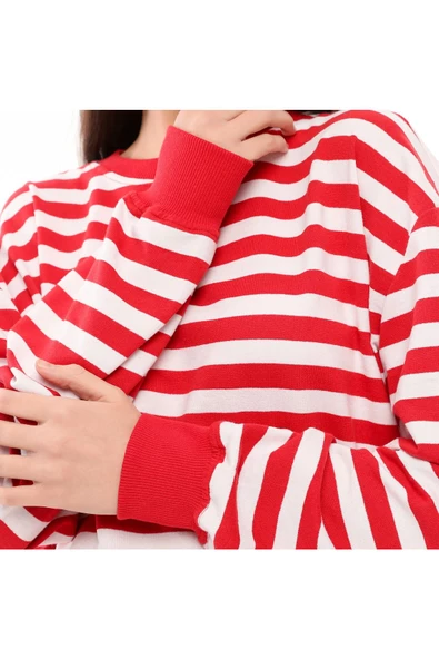 KADIN ÇİZGİLİ OVERSIZE SWEAT - 7