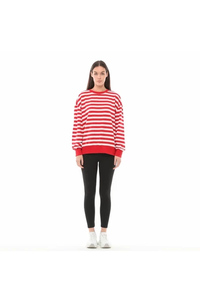 KADIN ÇİZGİLİ OVERSIZE SWEAT - 6