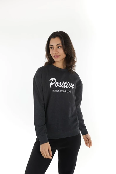 Kadın Baskılı Sweat Antrasit - 2