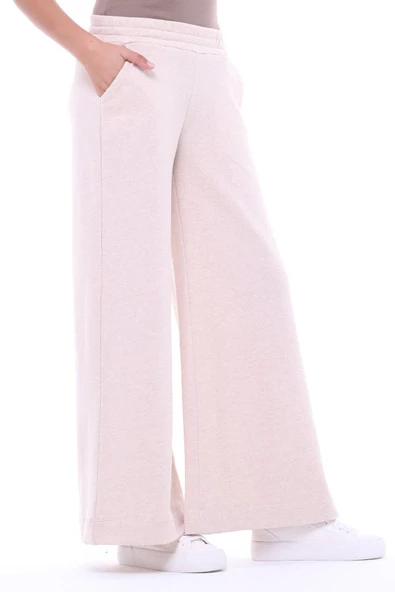 Kadın Oversize Bol Paça Pantolon Kar Melanj - Resim 11