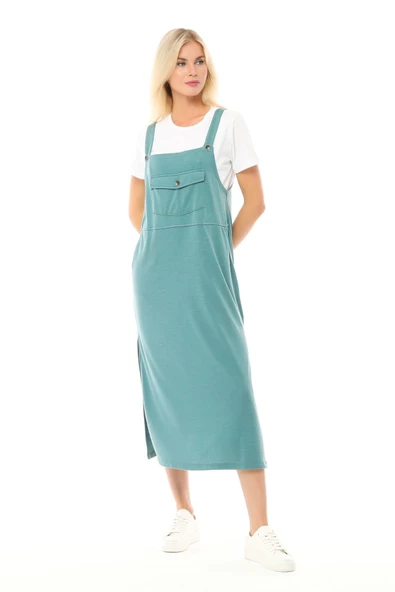 Kadın Askılı Yırtmaçlı Elbise - 9