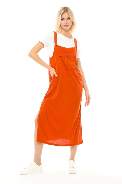 Kadın Askılı Yırtmaçlı Elbise - 5