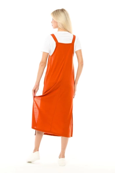 Kadın Askılı Yırtmaçlı Elbise - 7