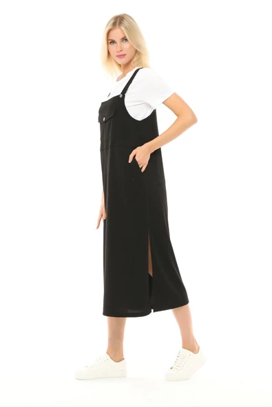 Kadın Askılı Yırtmaçlı Elbise - 2