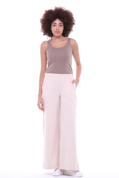 Kadın Oversize Bol Paça Pantolon Kar Melanj - Resim 10