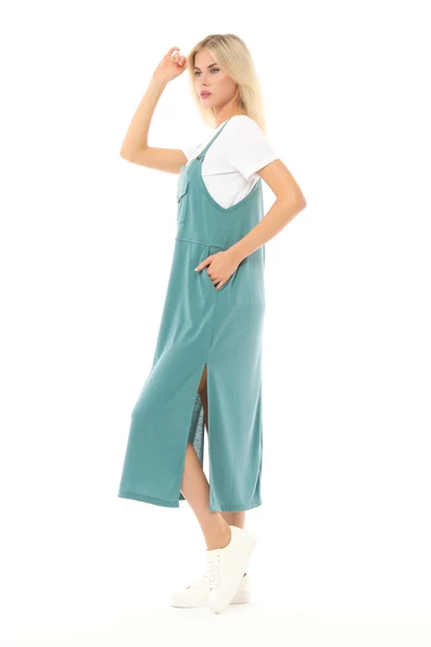 Kadın Askılı Yırtmaçlı Elbise - 10