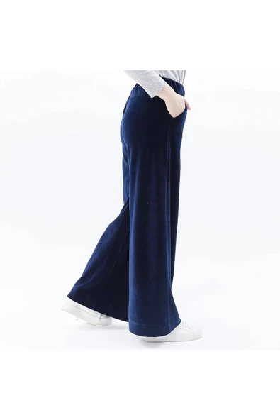 Kadın Oversize Bol Paça Pantolon Lacivert - 2