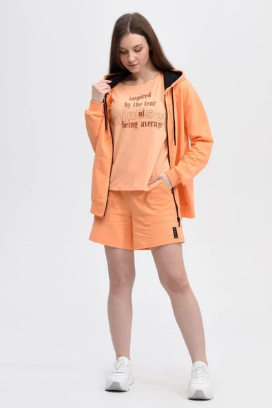 Kadın Kapüşonlu Fermuarlı Sweatshırt Oranj - 2