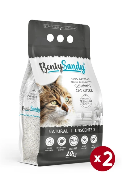 BentySandy Naturel Kokusuz Topaklanan İnce Taneli Kedi Kumu 10Lx2