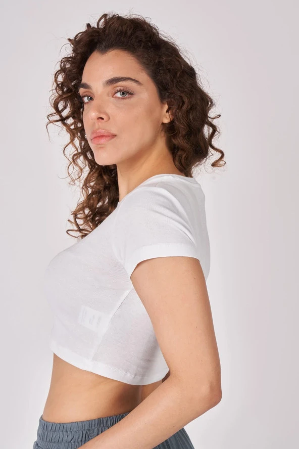 Kadın %100 Pamuklu Kısa Kollu Crop - 6