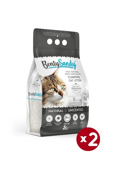 BentySandy Naturel Kokusuz Topaklanan İnce Taneli Kedi Kumu 5Lx2