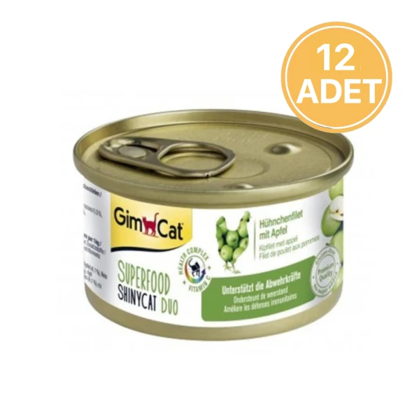 Gimcat Shiny Cat Superfood Duo Tavuklu Ve Elmalı Konserve Yetişkin Kedi Maması 70Gr (12 Adet)