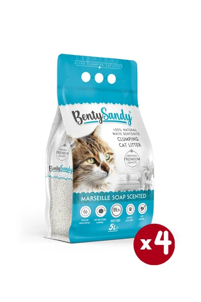 BentySandy Marsilya Sabunu Kokulu Topaklanan İnce Taneli Kedi Kumu 5Lx4