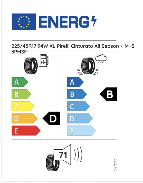 Pirelli 225/45R17 94W Xl Cınturato All Season Plus D-B-71 4 Mevsim Oto Lastiği Üretim Tarihi 2024 ürün görseli 1