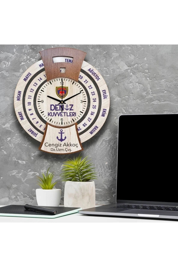 PERA LAZER KESİM Kişiye Özel Denizci Uzman Çavuşa Hediye Sonsuz Takvimli Duvar Saati