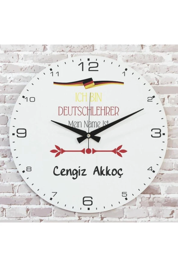 PERA LAZER KESİM Almanca Öğretmenine Hediye Ahşap Saat 33cm KA02-1032