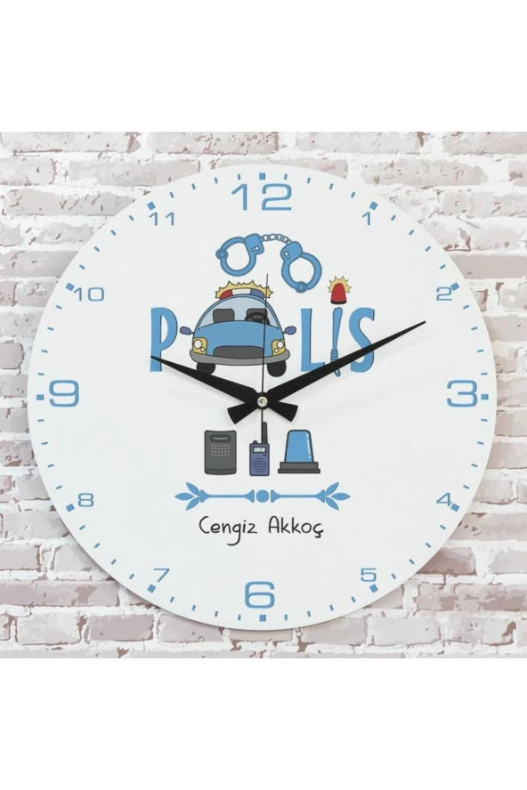 PERA LAZER KESİM Polise Hediye Ahşap Saat 33cm KA02-1072
