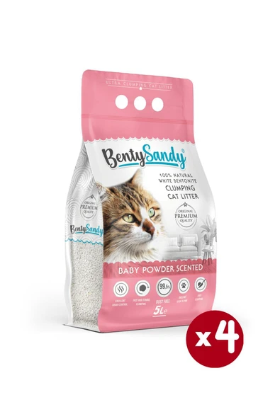 BentySandy Bebek Pudrası Kokulu Topaklanan İnce Taneli Kedi Kumu 5Lx4