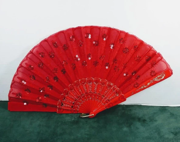 YELPAZE  Şık Doğal Serinletici Pullu Yelpaze-877-13 Kırmızı x 12 Adet ürün görseli