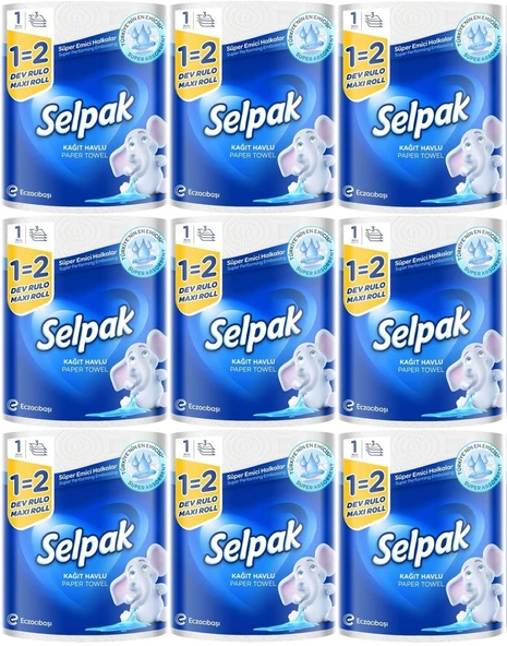 Selpak Kağıt Havlu (3 Katlı) Dev Rulo (9 Lu Set)