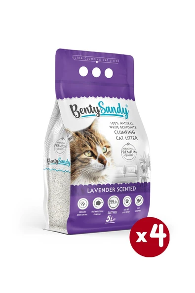 BentySandy Lavanta Kokulu Topaklanan İnce Taneli Kedi Kumu 5Lx4