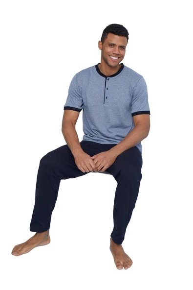 Kly Erkek Mavi Kısa Kol Pijama Takımı 2091 - Resim 2