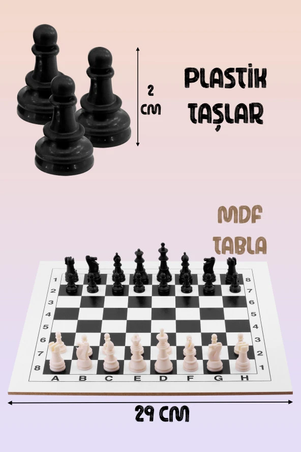 Satranç Takımı Seti MDF Ahşap Tabla Plastik Taşlar Kutulu Başlangıç Seti Kutu Oyunu 29 cm - 4