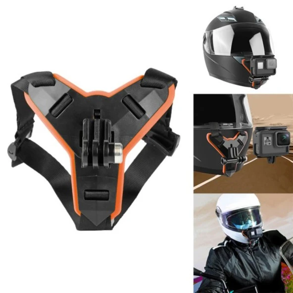 GoPro Aksiyon Kamera Kask Alt Çene Bağlantı Aparatı Pratik Turuncu - 2