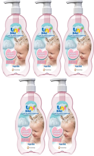 Uni Baby Bebek Kolay Tarama Saç ve Vücut Şampuanı 700ML (Pompalı) (5 Li Set)