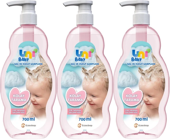 Uni Baby Bebek Kolay Tarama Saç ve Vücut Şampuanı 700ML (Pompalı) (3 Lü Set) - 1