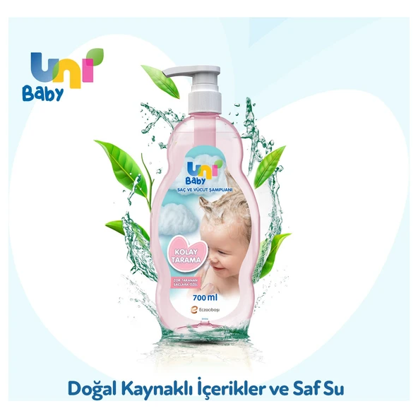 Uni Baby Bebek Kolay Tarama Saç ve Vücut Şampuanı 700ML (Pompalı) (3 Lü Set) - 10