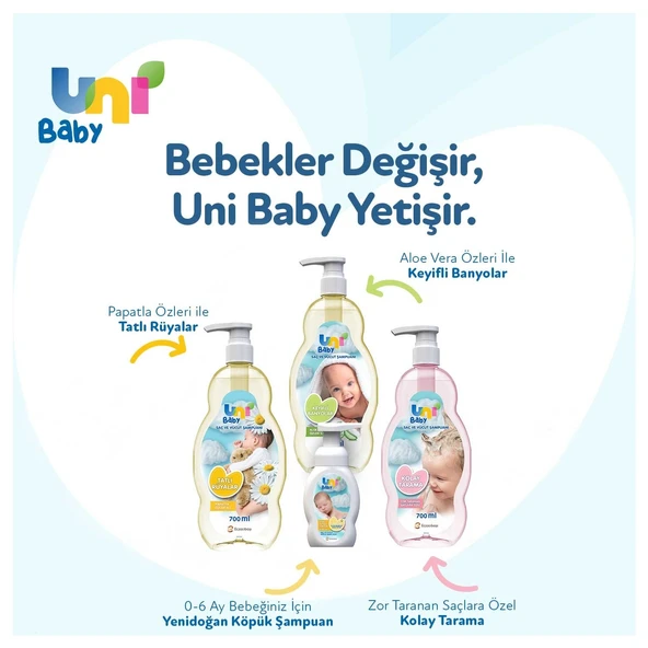 Uni Baby Bebek Kolay Tarama Saç ve Vücut Şampuanı 700ML (Pompalı) (9 Lu Set) - 6