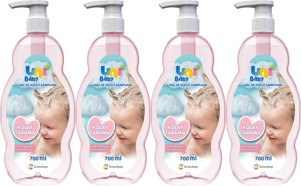Uni Baby Bebek Kolay Tarama Saç ve Vücut Şampuanı 700ML (Pompalı) (4 Lü Set)