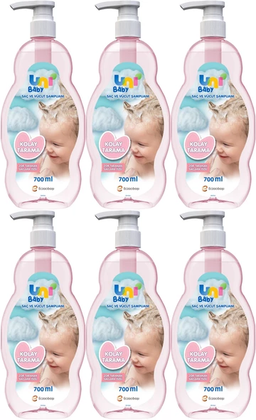 Uni Baby Bebek Kolay Tarama Saç ve Vücut Şampuanı 700ML (Pompalı) (6 Lı Set)