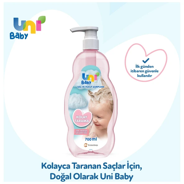 Uni Baby Bebek Kolay Tarama Saç ve Vücut Şampuanı 700ML (Pompalı) (6 Lı Set) - 7