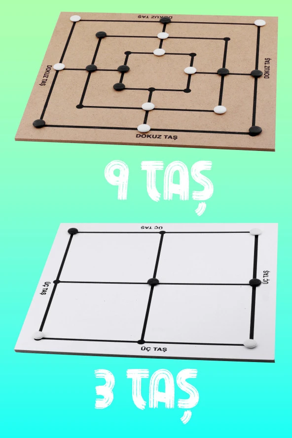 3 Taş + 9 Taş Oyunu Akıl Zeka Strateji Hafıza Mantık Beceri Zeka Oyunu Üçtaş Dokuztaş Kutu Oyun - 2