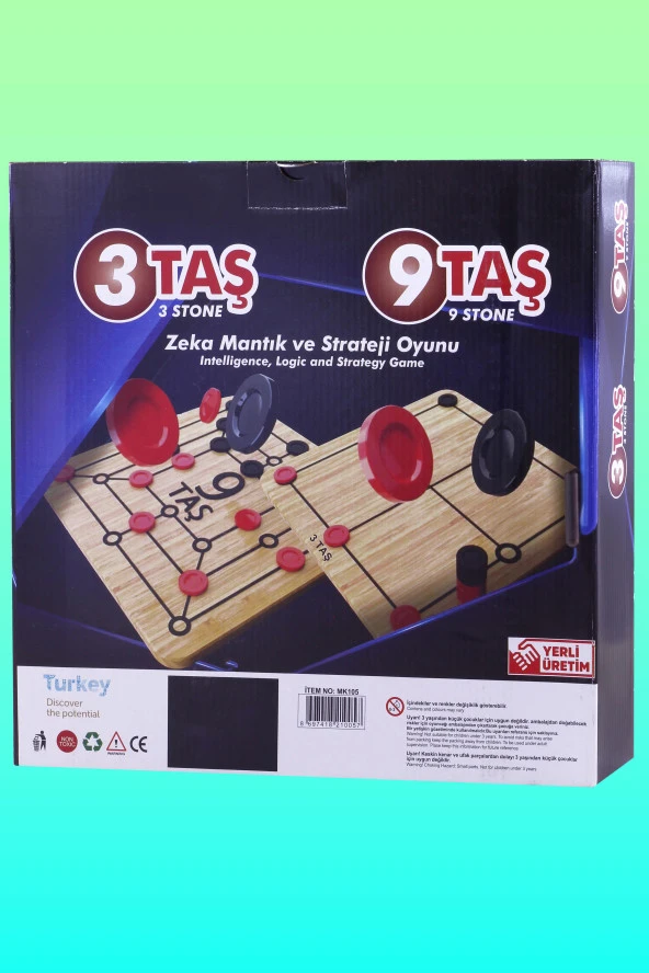 3 Taş + 9 Taş Oyunu Akıl Zeka Strateji Hafıza Mantık Beceri Zeka Oyunu Üçtaş Dokuztaş Kutu Oyun - 3