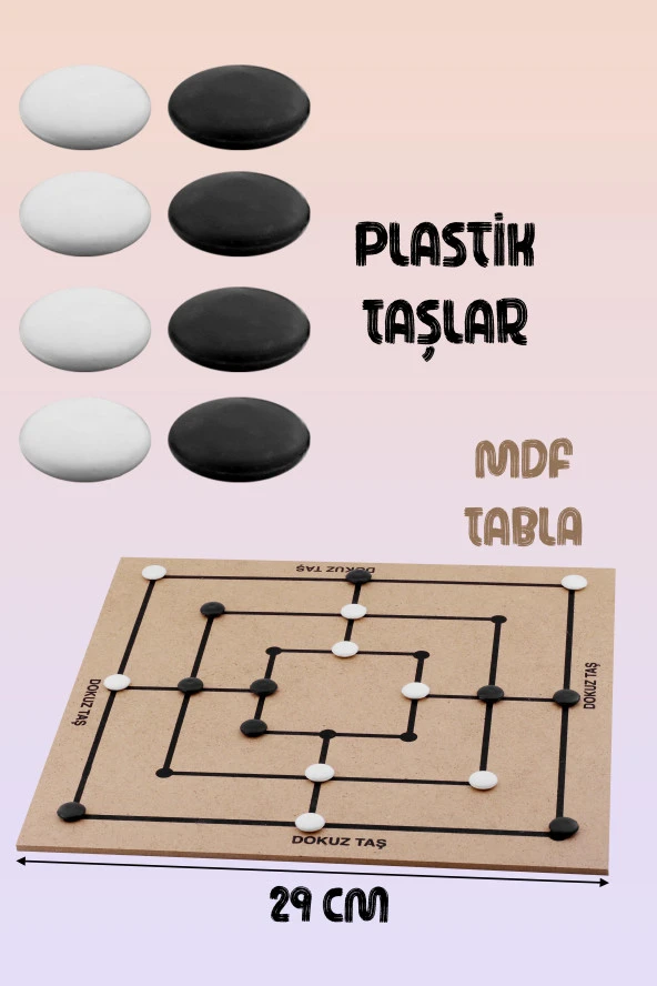 3 Taş + 9 Taş Oyunu Akıl Zeka Strateji Hafıza Mantık Beceri Zeka Oyunu Üçtaş Dokuztaş Kutu Oyun - 4