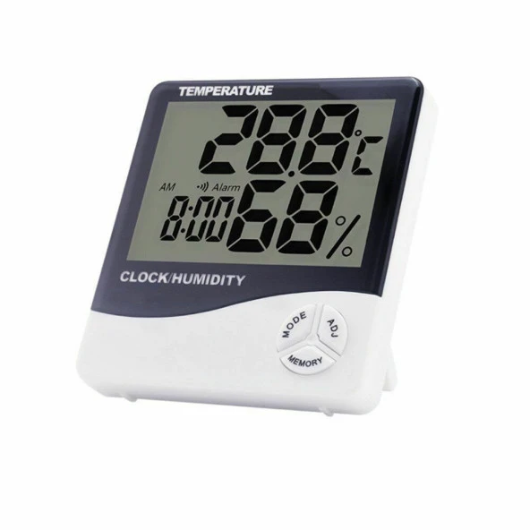 Techmaster 1 Dijital Termometre Nem ve Isı Ölçer Masa Saati Alarm