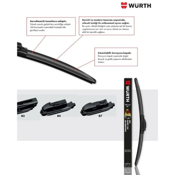 Würth Volvo S60 2010-2021 Sonrası Dört Mevsim Sileceği Plus 2'li Takım 650MM+500MM