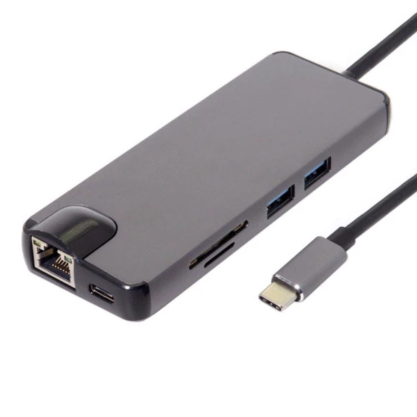 Type-C Usb 3.1 8in1 4K Hdmi Vga Micro SD Rj-45 2 Usb Şarj Girişli