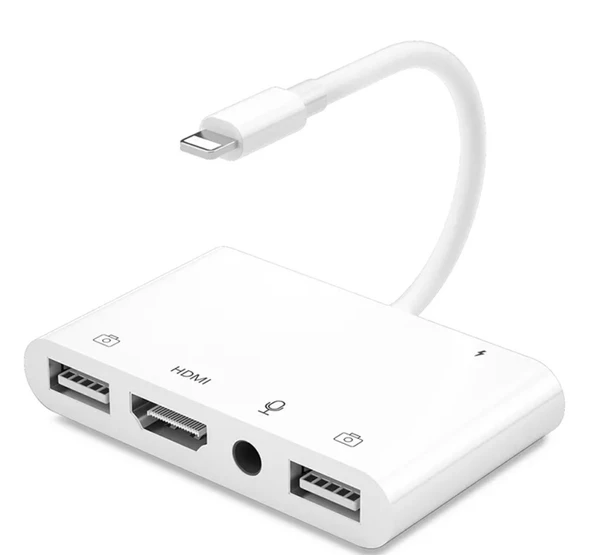 iPhone iPad Lightning Dijital AV Hdmi 2xUsb 3.5mm Aux Şarj Adaptör