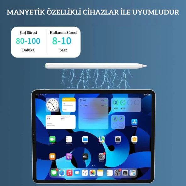 iPad Air 4 5 Pro 11 12.9 Mini 6 Uyumlu Kablosuz Şarj Palm Rejection Stylus Kalem