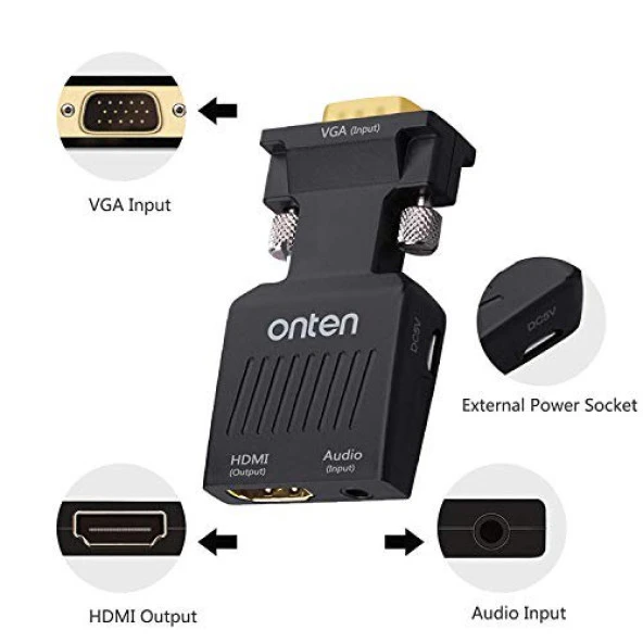 Onten OTN-7557 1080P Hdmi to Vga Ses Çıkışlı Dönüştürücü Kablo