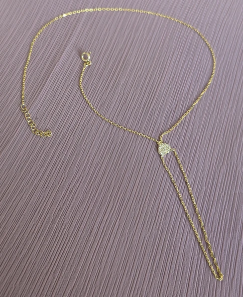 Beyaz Taşlı Kalp Gümüş Şahmeran Bileklik - Gold Renk - 6