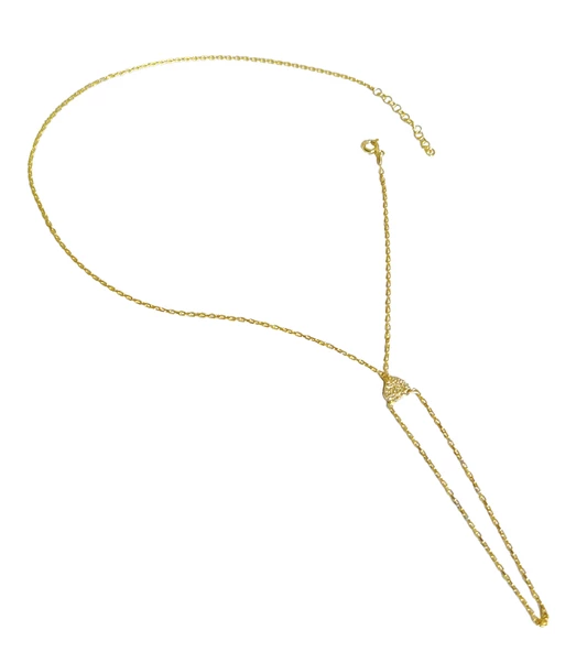 Beyaz Taşlı Kalp Gümüş Şahmeran Bileklik - Gold Renk - 2