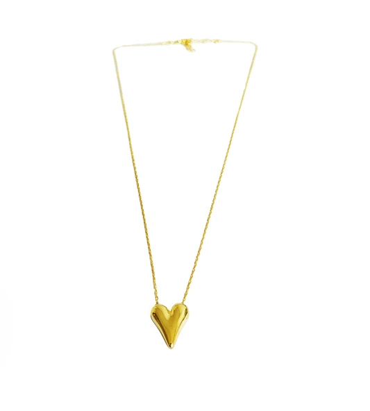 Taşsız Gümüş Kalp Kolye - Gold Renk - 3