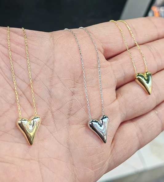 Taşsız Gümüş Kalp Kolye - Gold Renk - 2